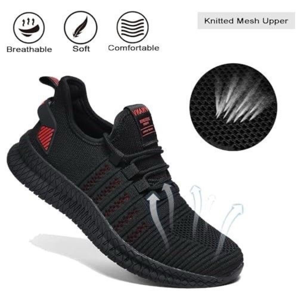 (X) VNANV Mens Black And Red Mesh Casual Sneakers Sz 51/17 USA